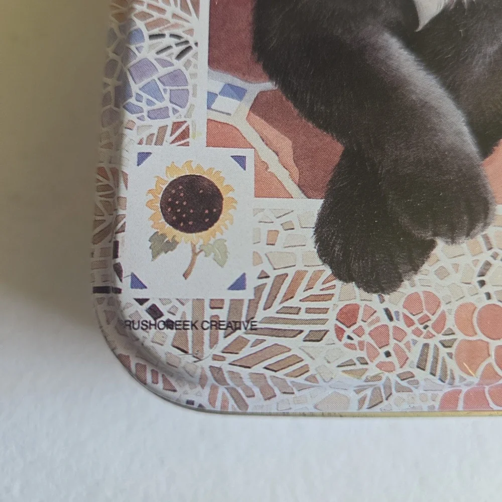 Vintage Vivian Boswell Long Hair Black White Cat Metal Tin Brushcreek Creative